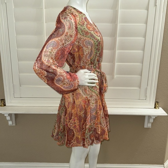 UMGEE METALLIC V NECK BELTED DRESS in Rust - Picture 4 of 12